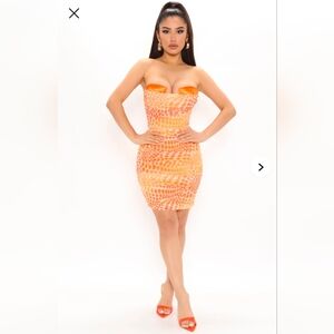 Fashion Nova Orange Strapless Bodycon Dress